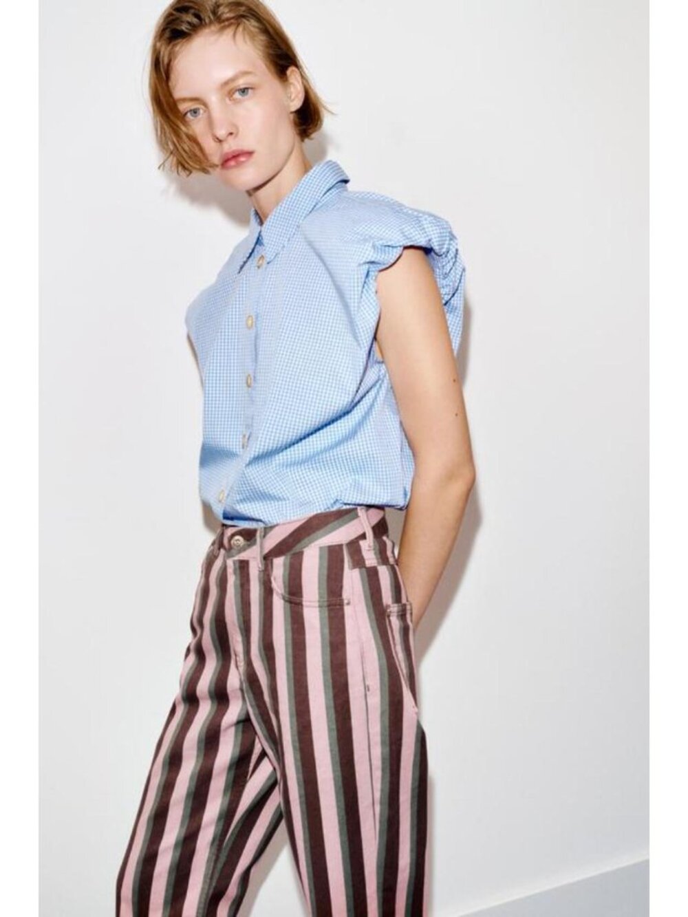 ZARA Z1975 MID-RISE STRIPED STRAIGHT LEG JEANS
